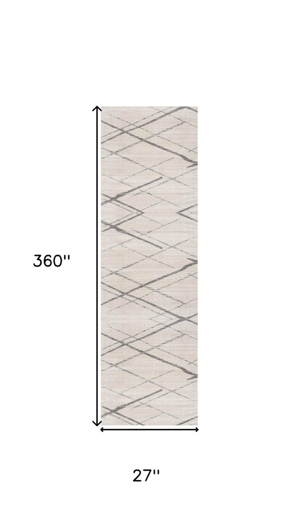HomeRoots 2' Beige and Gray Abstract Runner Rug - Durable, Stain-Resistant, Modern Design for Entryways & Hallways 609709