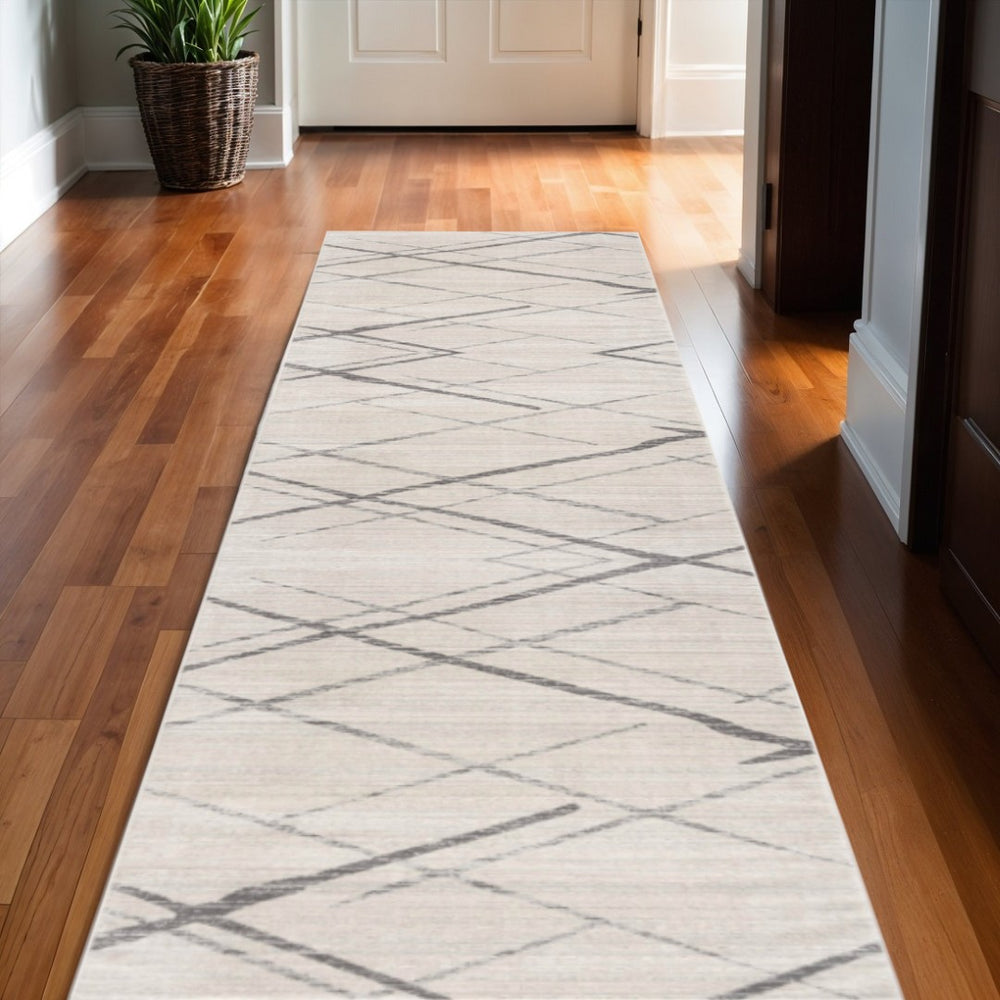 HomeRoots 2' x 25' Beige and Gray Abstract Runner Rug – Stylish, Stain-Resistant, Durable for Busy Homes & Hallways 609710