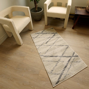HomeRoots 2' x 25' Beige and Gray Abstract Runner Rug – Stylish, Stain-Resistant, Durable for Busy Homes & Hallways 609710