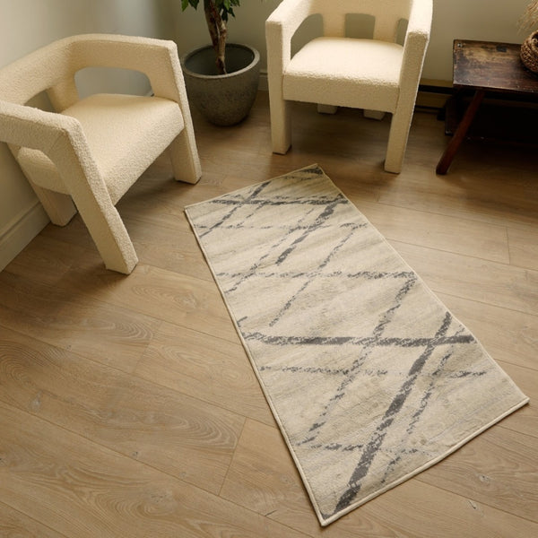 HomeRoots 2' x 25' Beige and Gray Abstract Runner Rug – Stylish, Stain-Resistant, Durable for Busy Homes & Hallways 609710