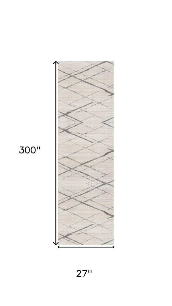 HomeRoots 2' x 25' Beige and Gray Abstract Runner Rug – Stylish, Stain-Resistant, Durable for Busy Homes & Hallways 609710