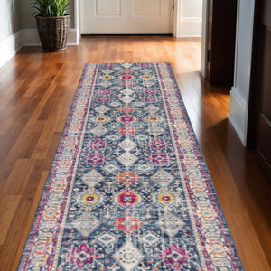 HomeRoots 2' x 25' Blue and Beige Southwestern Runner Rug – Durable, Stain-Resistant Design for High-Traffic Areas 609716