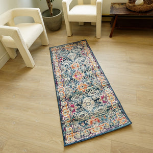 HomeRoots 2' x 25' Blue and Beige Southwestern Runner Rug – Durable, Stain-Resistant Design for High-Traffic Areas 609716