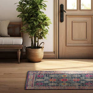 HomeRoots 2' x 25' Blue and Beige Southwestern Runner Rug – Durable, Stain-Resistant Design for High-Traffic Areas 609716