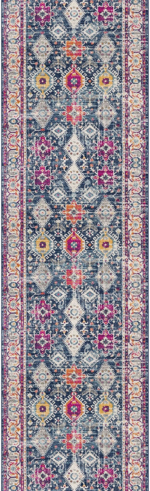 HomeRoots 2' x 25' Blue and Beige Southwestern Runner Rug – Durable, Stain-Resistant Design for High-Traffic Areas 609716