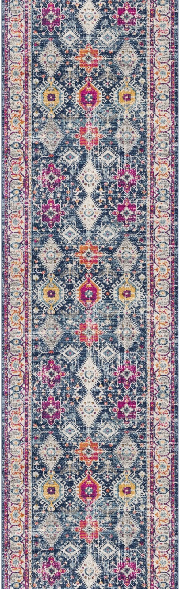 HomeRoots 2' x 25' Blue and Beige Southwestern Runner Rug – Durable, Stain-Resistant Design for High-Traffic Areas 609716