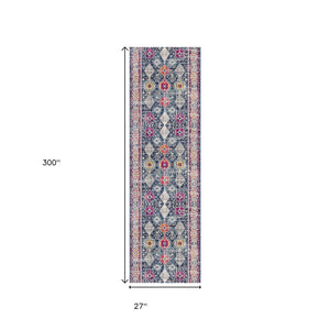 HomeRoots 2' x 25' Blue and Beige Southwestern Runner Rug – Durable, Stain-Resistant Design for High-Traffic Areas 609716