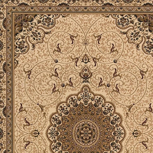 HomeRoots 12' Elegant Beige and Cream Oriental Runner Rug - Durable, Stain-Resistant Design for Any Space 609724