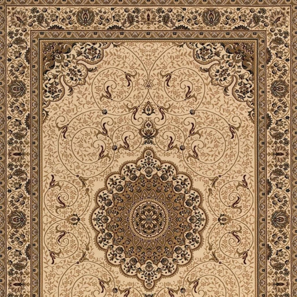 HomeRoots 12' Elegant Beige and Cream Oriental Runner Rug - Durable, Stain-Resistant Design for Any Space 609724