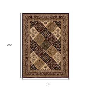 HomeRoots 2' Red and Black Moroccan Runner Rug - Durable, Stain-Resistant, Ideal for High-Traffic Areas! 609729