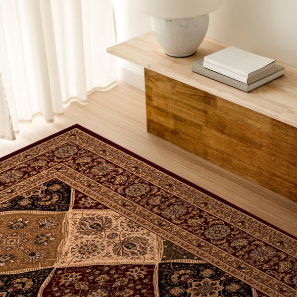 HomeRoots 2' Red and Black Moroccan Runner Rug - Durable, Stain-Resistant, Ideal for High-Traffic Areas! 609729