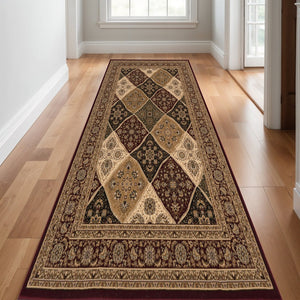 HomeRoots 2' Red and Black Moroccan Runner Rug - Durable, Stain-Resistant, Ideal for High-Traffic Areas! 609729