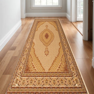HomeRoots 19' Runner Rug - Soft Beige & Cream Moroccan Design, Stain & Water Resistant for High-Traffic Areas 609744