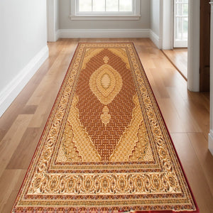 HomeRoots 2' Red and Beige Moroccan Runner Rug - Durable, Stylish Accent for Hallways, Kitchens, and Entryways 609750
