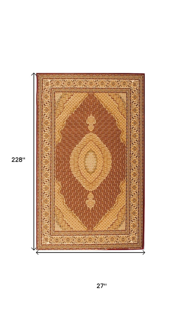 HomeRoots 19' Runner Red and Beige Moroccan-Inspired Rug - Durable, Stylish, Stain-Resistant for High-Traffic Areas 609751
