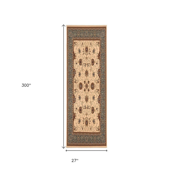 HomeRoots 30' Runner Sophisticated Dark Gray Tan Brown Oriental Area Rug for High-Traffic Elegance 25' Runner 609758