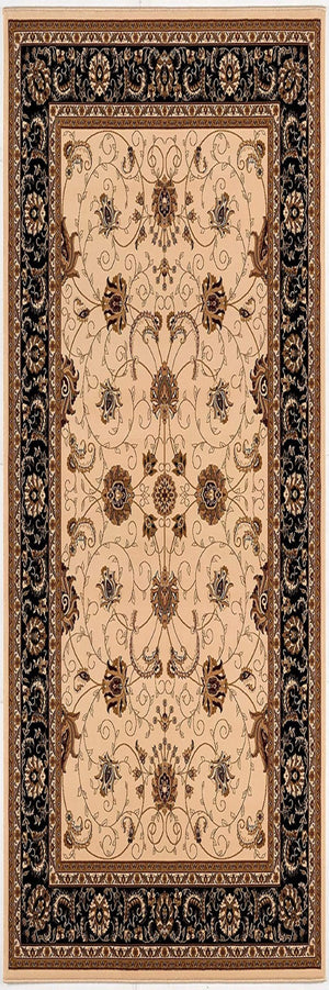 HomeRoots 25' Runner Rug in Black, Tan & Brown - Durable Oriental Design for High-Traffic Areas & Entryways 609764
