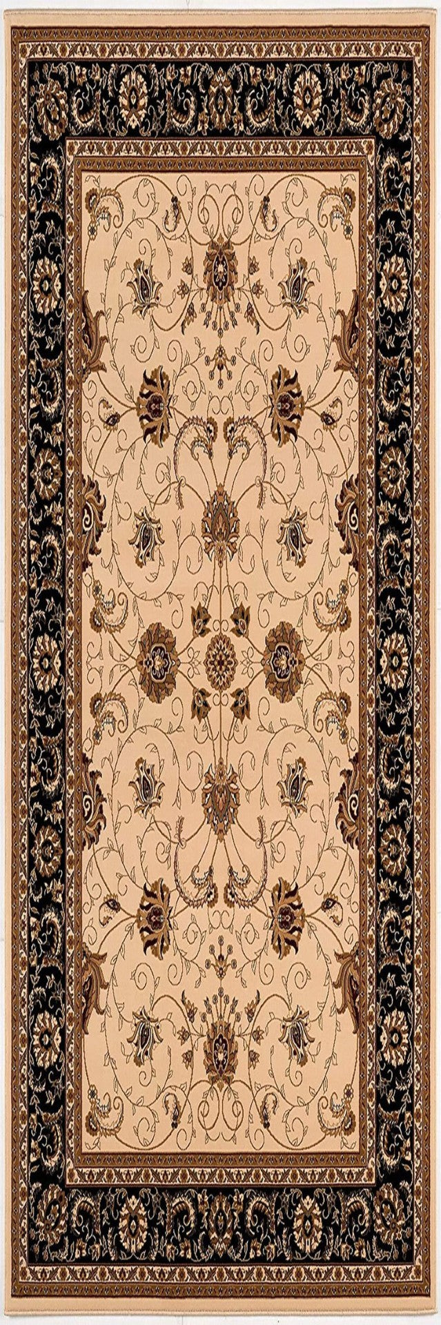 HomeRoots 19' Runner Black Tan and Brown Oriental Rug - Durable, Stylish, Stain Resistant for High-Traffic Areas 609765