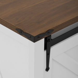 English Elm U-style Farmhouse Sideboard Barn Door Buffet with Drawers Built-in Outlet Dining White N711P347377K