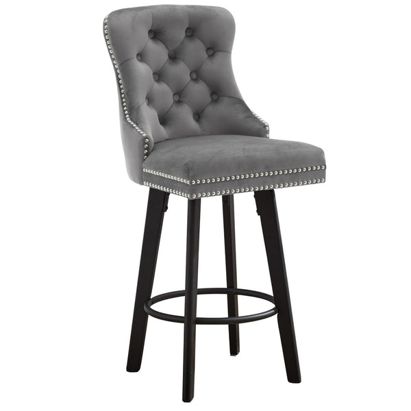 English Elm Modern Velvet Swivel Barstools Tufted Upholstery Rivet Trim for Kitchen Island or Home Bar W2311P227655