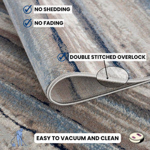 HomeRoots 30' Runner Durable Blue, Brown & Sand Striped Area Rug - Stain & Water Resistant for High Traffic Areas 609776