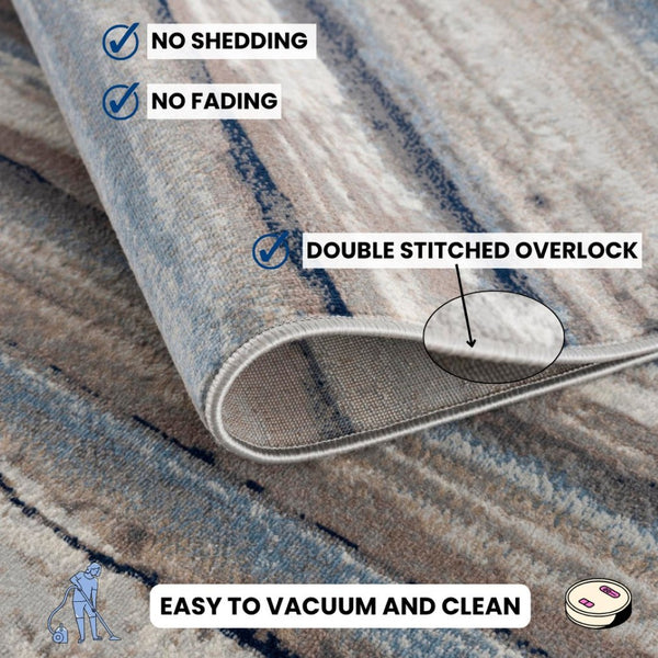HomeRoots 30' Runner Durable Blue, Brown & Sand Striped Area Rug - Stain & Water Resistant for High Traffic Areas 609776