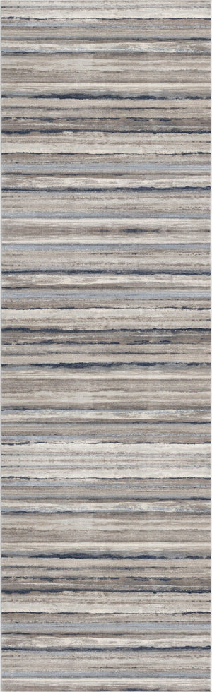 HomeRoots 30' Runner Durable Blue, Brown & Sand Striped Area Rug - Stain & Water Resistant for High Traffic Areas 609776