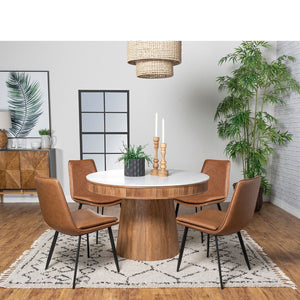 English Elm Feast Coffee Upholstered Dining Side Chair Set of 2 — Padded Armless Seats, Faux Leather, Black Metal Legs B062P342731