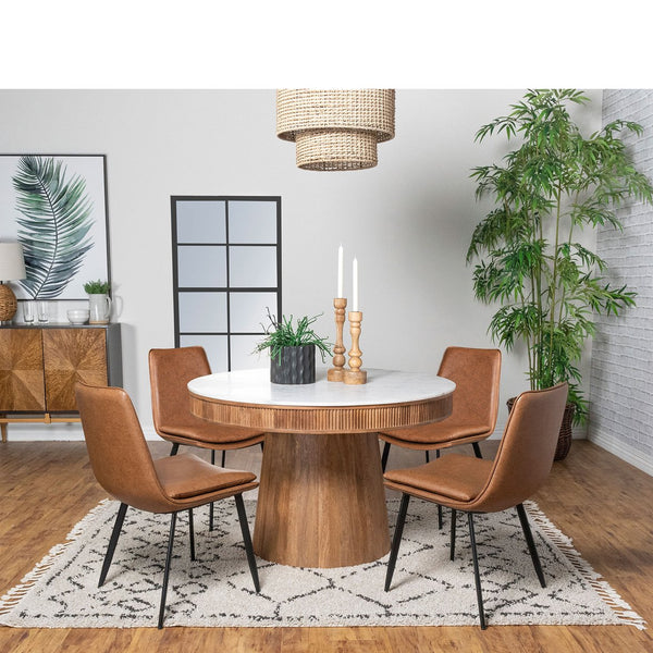 English Elm Feast Coffee Upholstered Dining Side Chair Set of 2 — Padded Armless Seats, Faux Leather, Black Metal Legs B062P342731