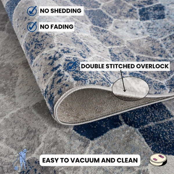 HomeRoots 30' Runner: Stylish Cobblestone Area Rug in Blue, Beige & Gray for High-Traffic Spaces and Durability 30' Runner 609782