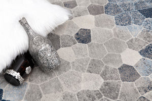 HomeRoots 30' Runner: Stylish Cobblestone Area Rug in Blue, Beige & Gray for High-Traffic Spaces and Durability 25' Runner 609783