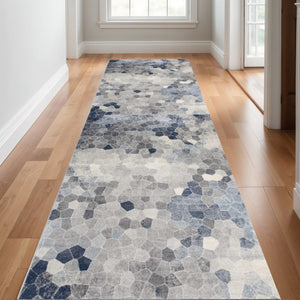 HomeRoots 30' Runner: Stylish Cobblestone Area Rug in Blue, Beige & Gray for High-Traffic Spaces and Durability 25' Runner 609783