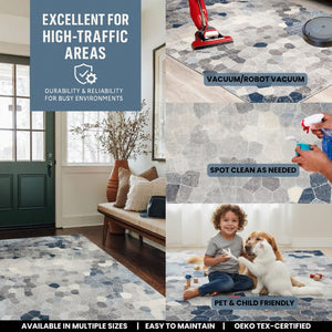 HomeRoots 30' Runner: Stylish Cobblestone Area Rug in Blue, Beige & Gray for High-Traffic Spaces and Durability 19' Runner 609784
