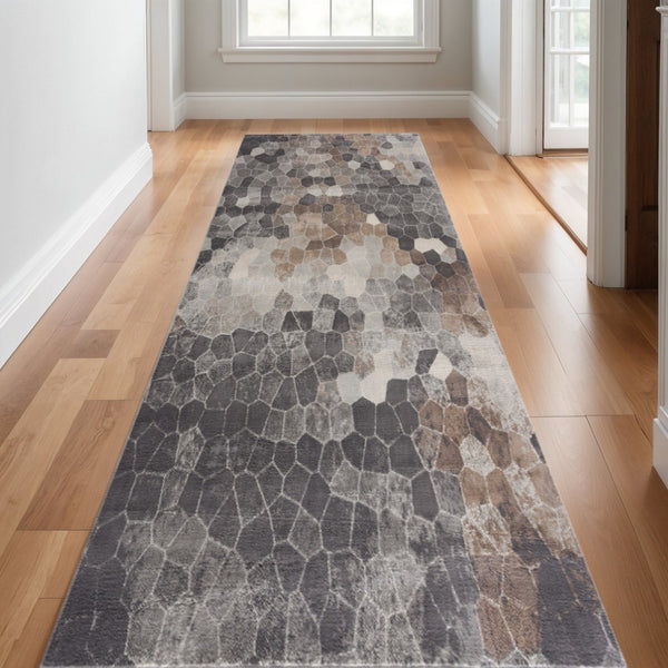 HomeRoots 30' Runner - Stylish Cobblestone Area Rug in Gray, Brown, and Charcoal for High-Traffic Spaces 30' Runner 609788