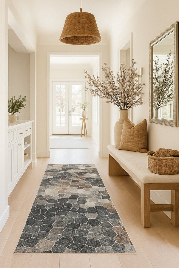 HomeRoots 30' Runner - Stylish Cobblestone Area Rug in Gray, Brown, and Charcoal for High-Traffic Spaces 19' Runner 609790