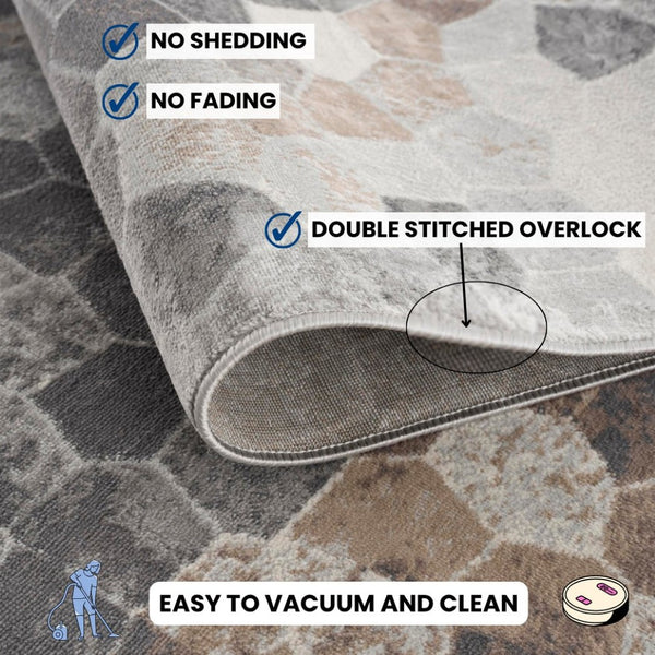 HomeRoots 30' Runner - Stylish Cobblestone Area Rug in Gray, Brown, and Charcoal for High-Traffic Spaces 19' Runner 609790