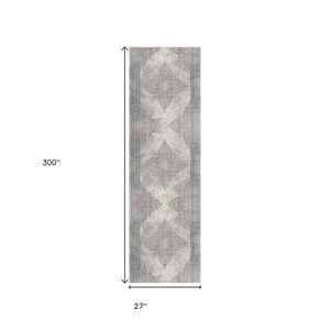 HomeRoots 30' Runner - Stylish Gray and Beige Medallion Area Rug for Hallways, Durable and Stain-Resistant Design 25' Runner 609795