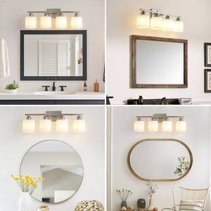 English Elm Brushed Nickel 4-Light Modern Bathroom Vanity Fixture With Frosted Glass Shades For Elegant Lighting W2312P374851