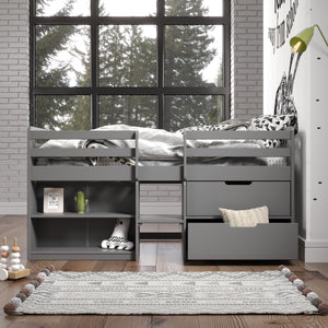 English Elm Fabiana Gray Twin Loft Bed with Storage Drawers & Open Shelves, Ladder, Slat System Included B2726S00219