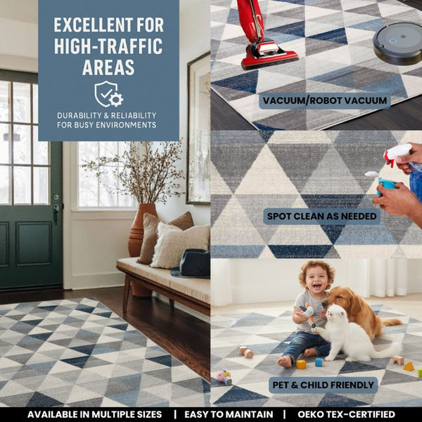 HomeRoots 30' Runner Transform Your Space with a Coastal-Inspired Geometric Area Rug in Blue, Beige, and Gray 30' Runner 609800