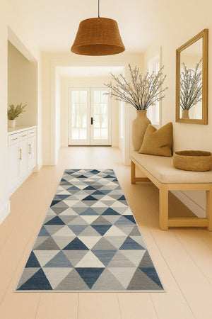 HomeRoots 30' Runner Transform Your Space with a Coastal-Inspired Geometric Area Rug in Blue, Beige, and Gray 25' Runner 609801