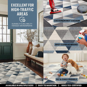 HomeRoots 30' Runner Transform Your Space with a Coastal-Inspired Geometric Area Rug in Blue, Beige, and Gray 19' Runner 609802