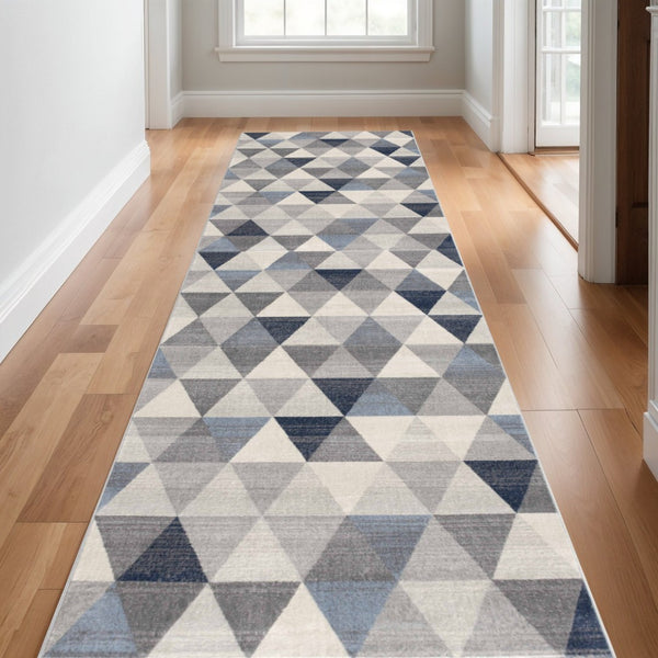 HomeRoots 30' Runner Transform Your Space with a Coastal-Inspired Geometric Area Rug in Blue, Beige, and Gray 19' Runner 609802