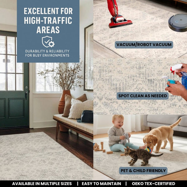 HomeRoots 2' Beige and Gray Abstract Area Rug - Contemporary Soft Polypropylene for High-Traffic Spaces 609806