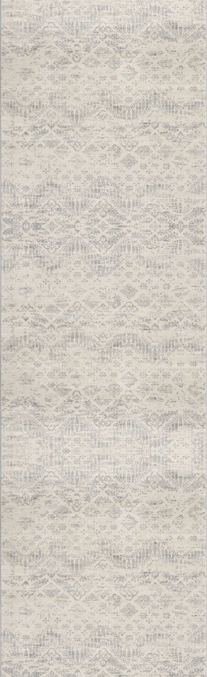 HomeRoots 2' Beige and Gray Abstract Runner Rug - Durable, Stain-Resistant Design for High-Traffic Areas 609807