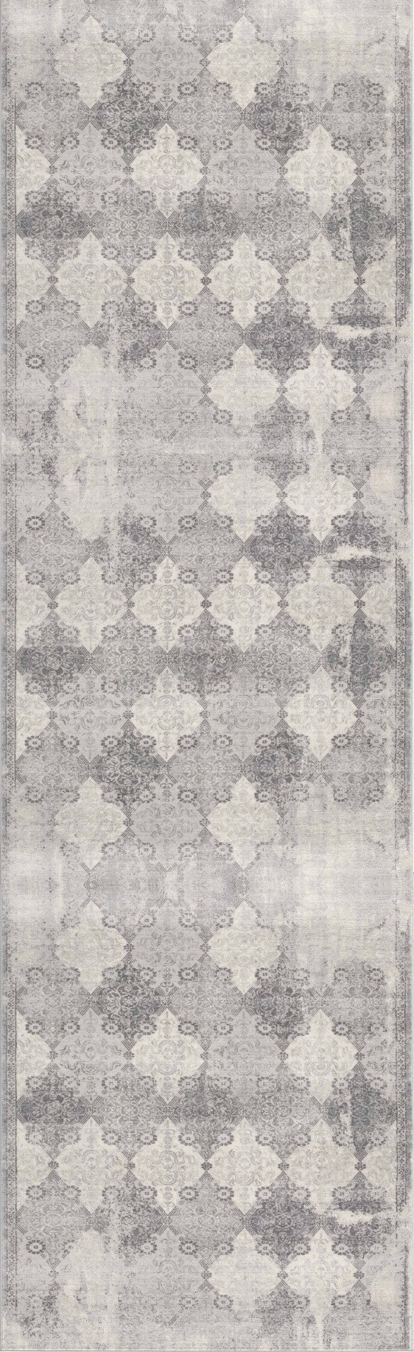 HomeRoots 2' X 30' Gray and Beige Moroccan Runner Rug - Stylish, Durable, Stain-Resistant for High-Traffic Areas 609812