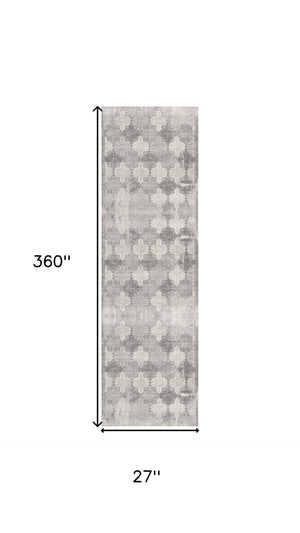 HomeRoots 2' X 30' Gray and Beige Moroccan Runner Rug - Stylish, Durable, Stain-Resistant for High-Traffic Areas 609812