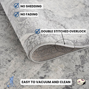HomeRoots 2' x 25' Gray and Beige Moroccan Runner Rug - Durable, Stain-Resistant Design for High-Traffic Areas 609813