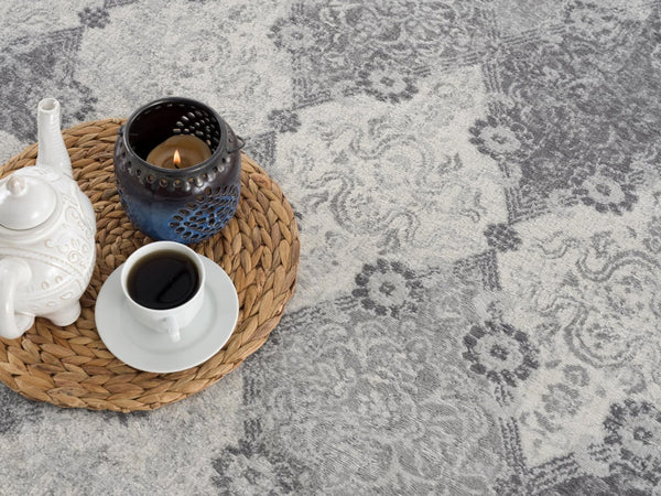 HomeRoots 2' x 25' Gray and Beige Moroccan Runner Rug - Durable, Stain-Resistant Design for High-Traffic Areas 609813