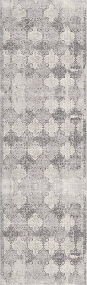 HomeRoots 19' Runner - Stylish Gray and Beige Moroccan-Inspired Rug for High-Traffic Areas, Stain Resistant 609814